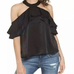 Chloe & Katie Women’s Dressy Black Ruffle Halter Top Blouse